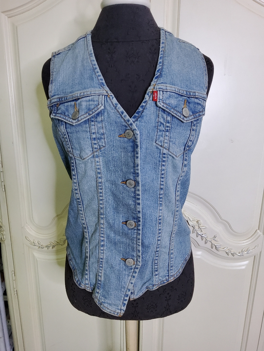 Levi's Light Wash Denim Vest with Red Tab
